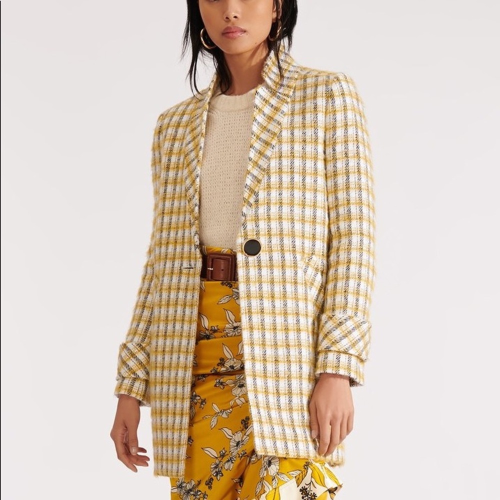 Veronica Beard yellow and black tweed coat